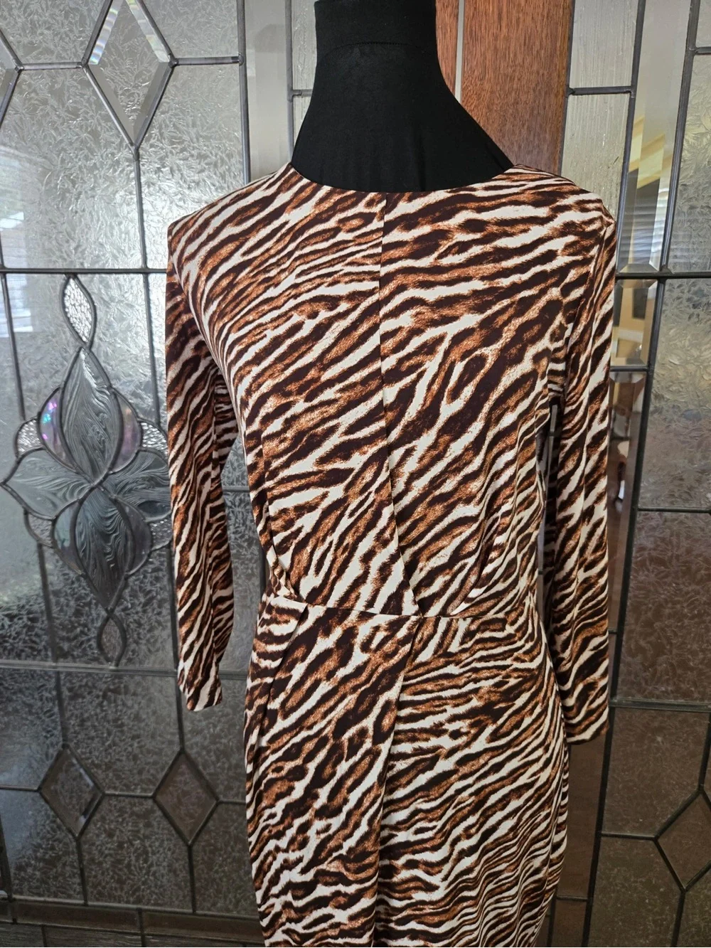 Michael Kors Brown Zebra-Print Midi Dress